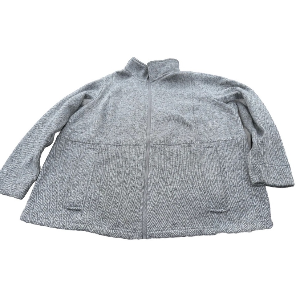 Lands' End Gray Knit Jacket with Herringbone Yoke